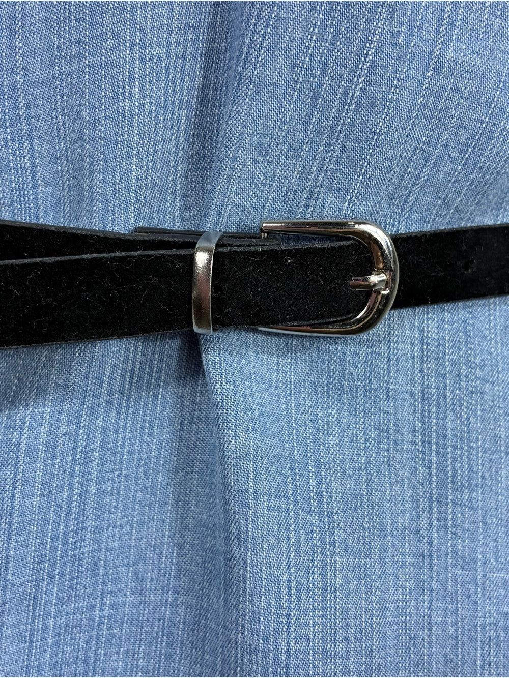 Womens belt black faux velvet very thin and cute perfect minimalist item 39”